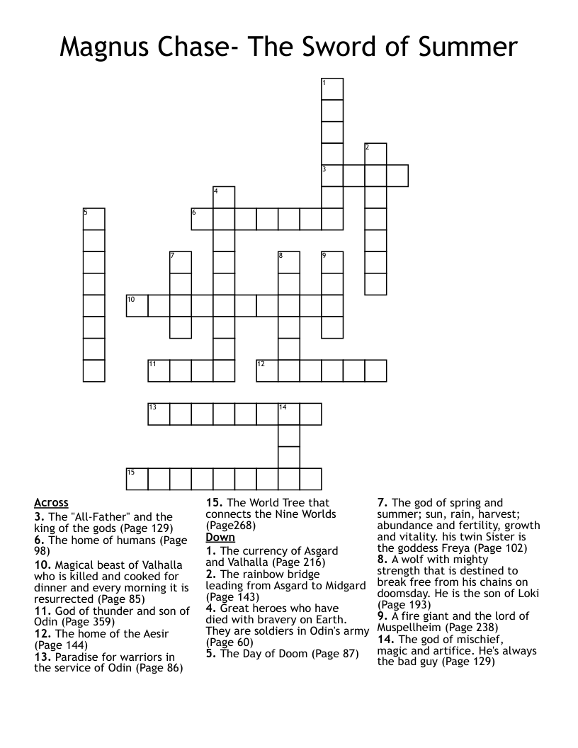 Norse Mythology Crossword Wordmint