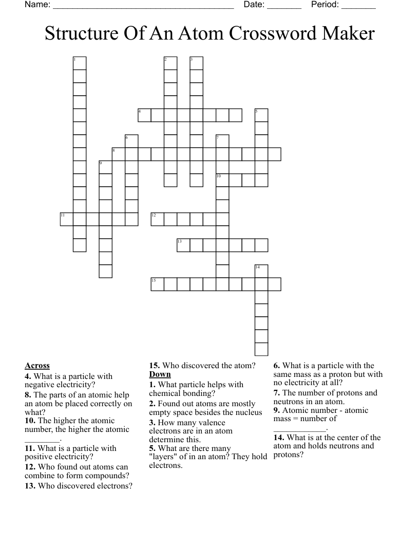 Structure Of An Atom Crossword Maker Wordmint
