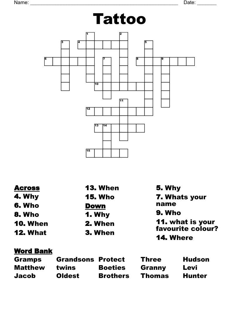 Tattoo Crossword - Wordmint 957_x_816_png