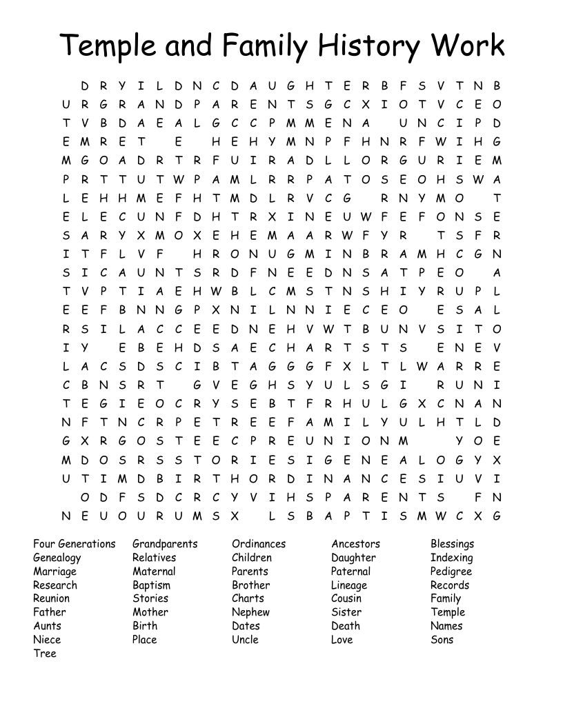 Familysearch family tree enables all descendants to share information that others might not know and add sources to confirm correct information. Family History Word Search Wordmint