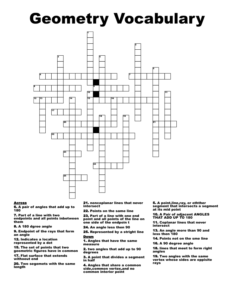 It is situated between indiana and pennsylvania. Geometry Vocabulary Crossword Wordmint