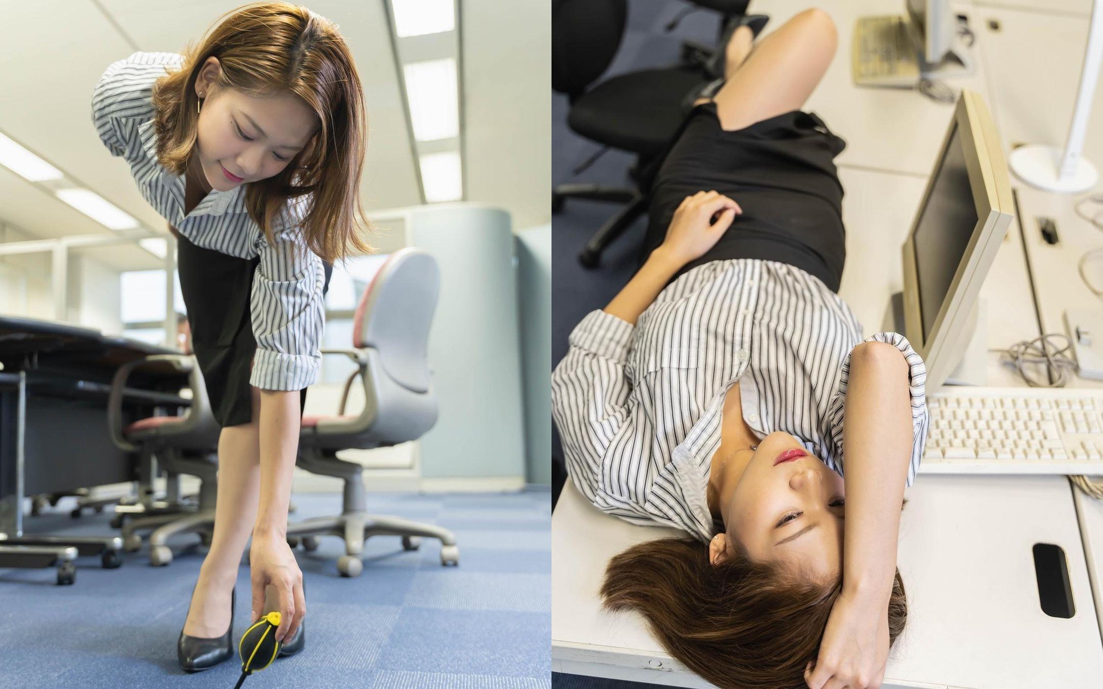 刚报到「御姐系长腿OL」直接座位上大解放　中路大开「袒胸露乳」诱惑上司-小湿妹图(1)