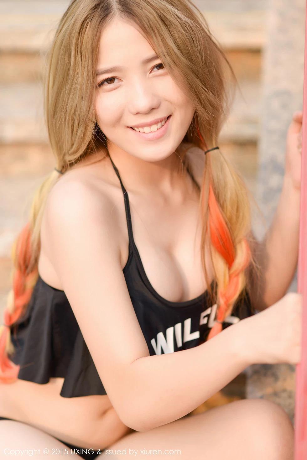 [UXING優星館]Vol.026_嫩模懶桃子黑色比基尼秀完美身材性感美胸寫真50P(48)