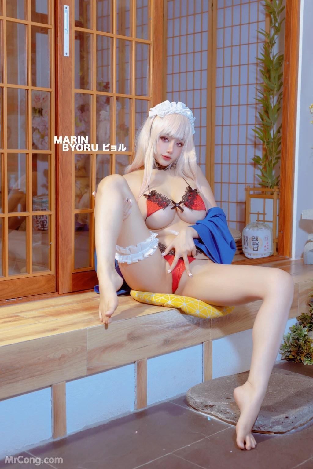 Coser@Byoru: Marin Red Lingerie (43 photos)(38)