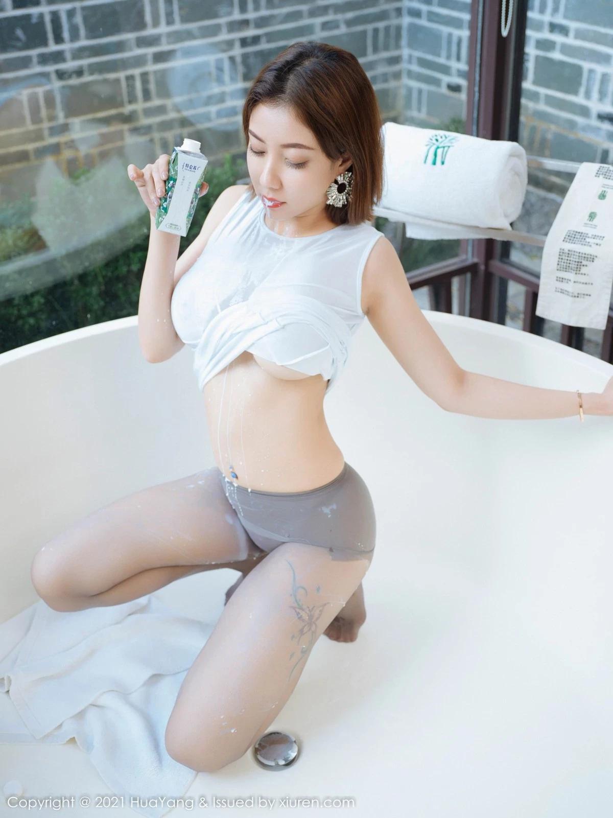 [HuaYang花漾]Vol.474_御姐果兒Victoria桂林陽朔旅拍私房浴室白色輕透服飾濕身誘惑寫真43P(35)