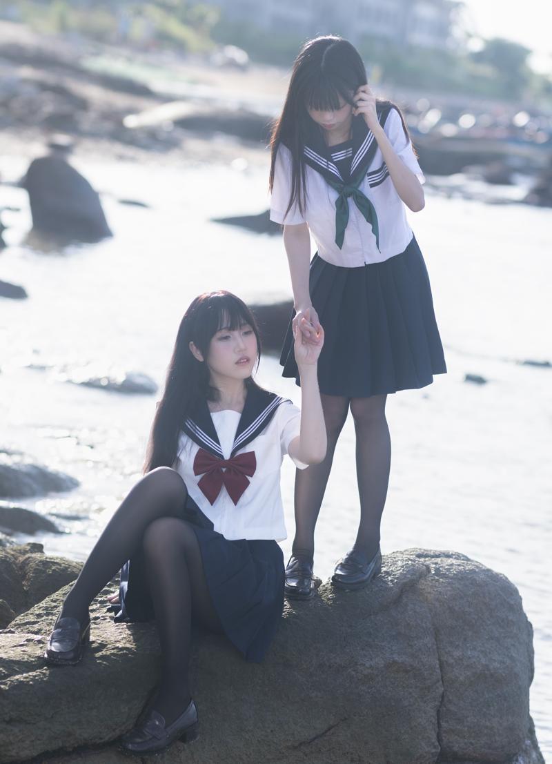 [Cosplay] 三无人型 &不呆猫 水手服百合黑丝(10)