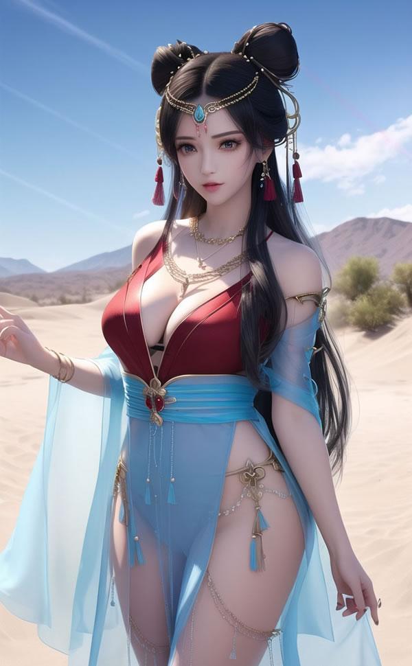沙漠里的敦煌风AI美女唯美人体色图