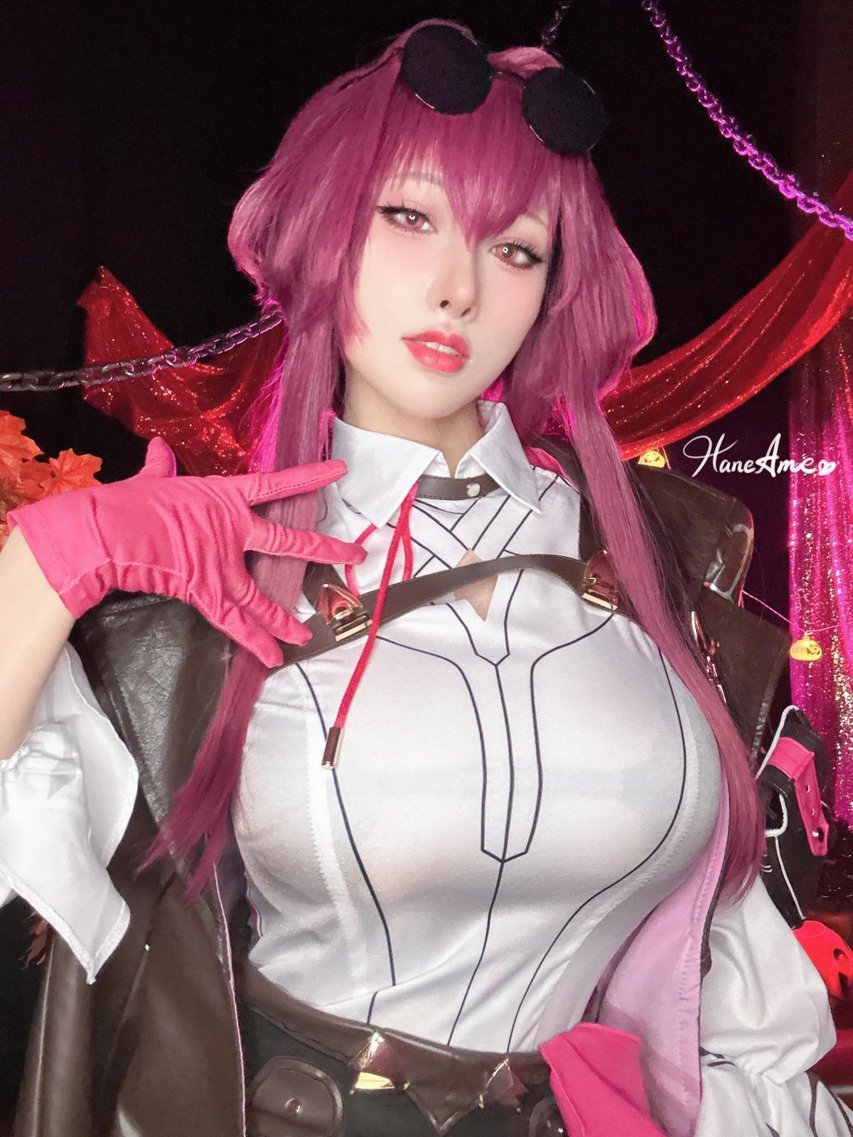 Coser美女雨波_HaneAme夫卡萬聖節主題性感黑色情趣內衣配黑絲網襪誘惑寫真41P(24)