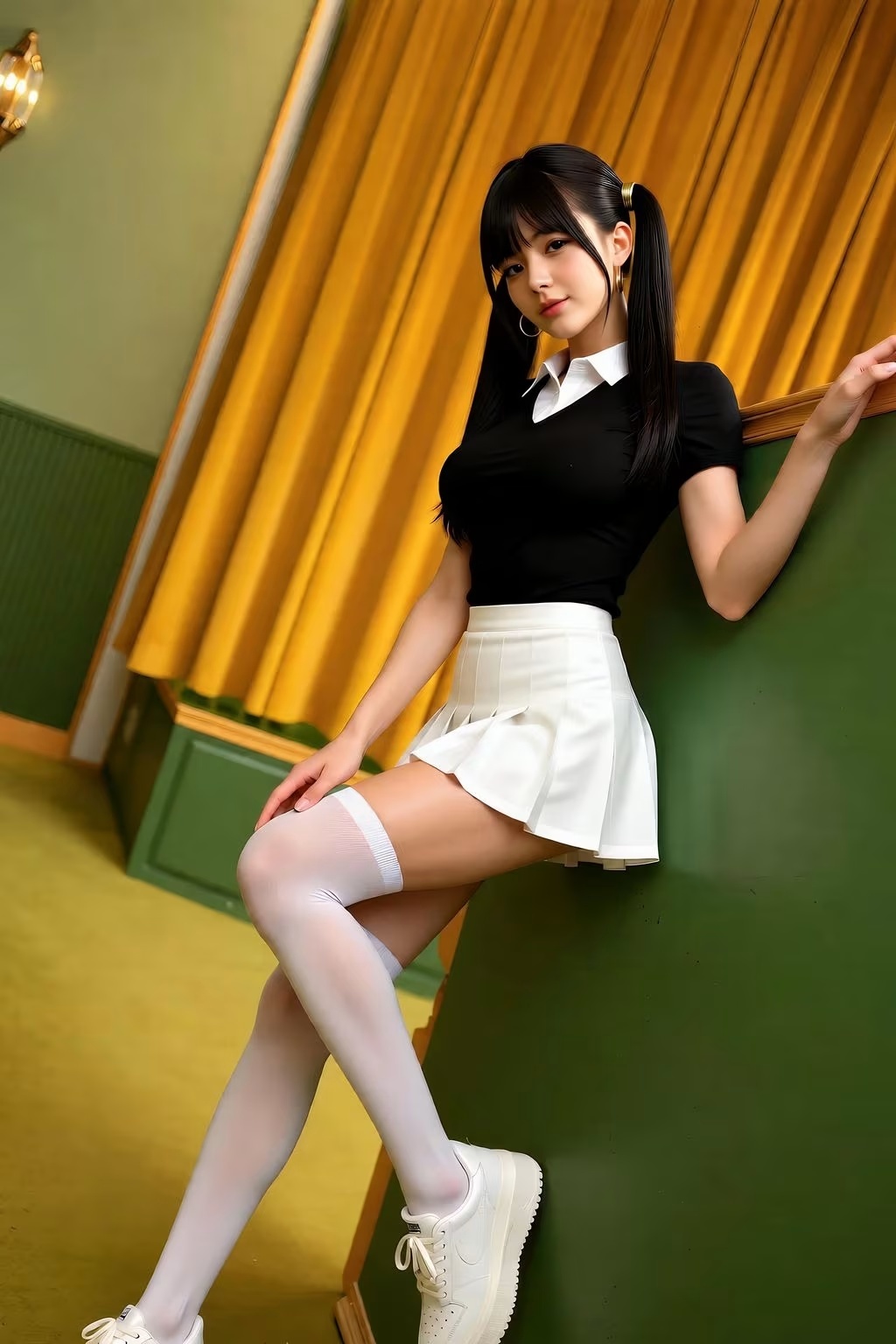 AIGirl 柚柚sasa 白色百褶裙(6)
