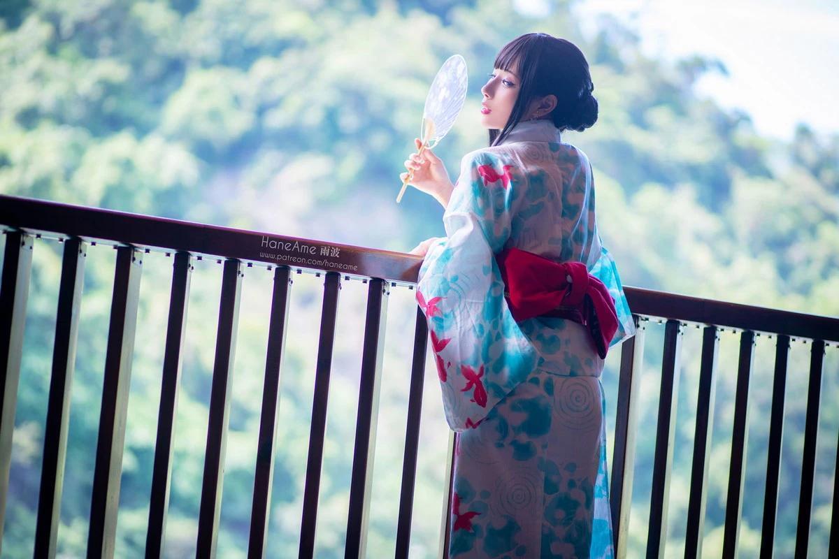 Coser美女雨波_HaneAme溫泉主題脫日系和服露性感花色內衣秀豐滿身材誘惑寫真100P(13)