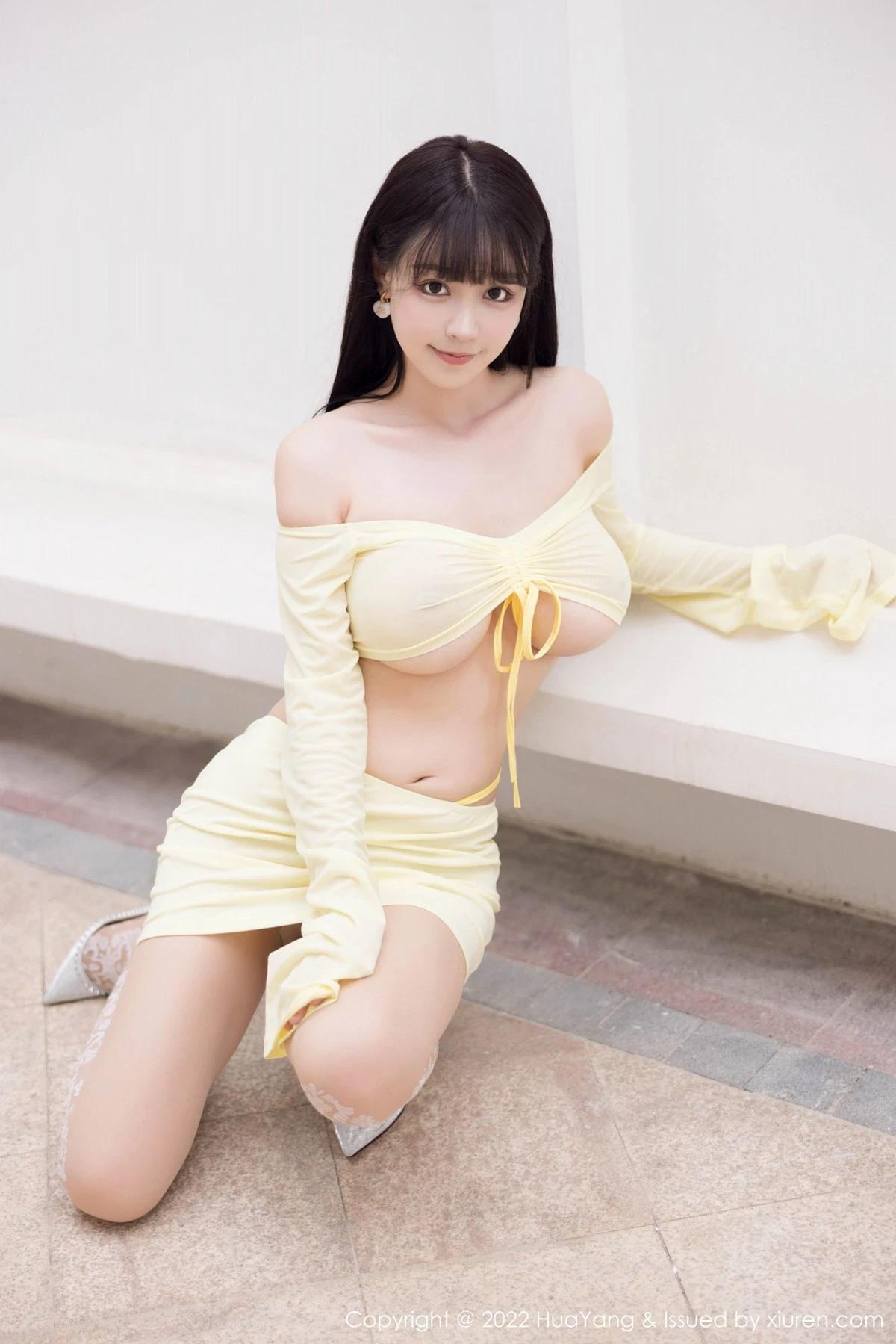[HuaYang花漾]Vol.522_女神朱可兒Flora性感淡黃色輕透服配超薄無內肉絲惹火誘惑寫真60P(17)