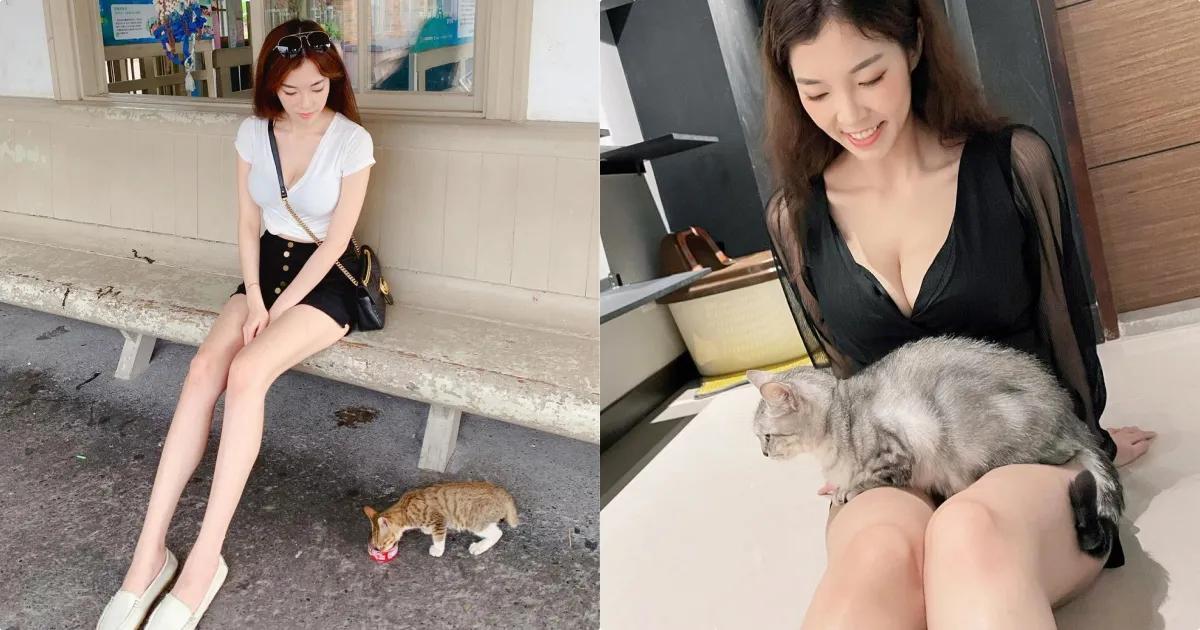 正妹「罗莉Rolly」与猫互动画面太辣，「修长的大美腿」太逆天了！(1)