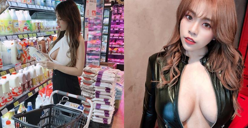 穿著一件中路大开的上衣去超市买鲜奶 但身上这乳量应该是不需要再补了～Teresa缇芝(9)