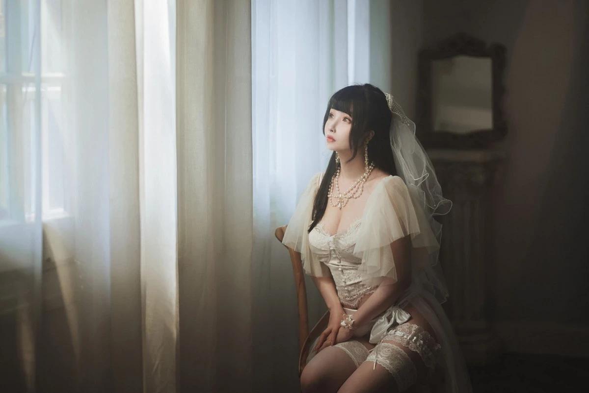 網絡美女rioko涼涼子透明婚紗主題私房性感蕾絲內衣配白色蕾絲襪完美誘惑寫真37P(11)