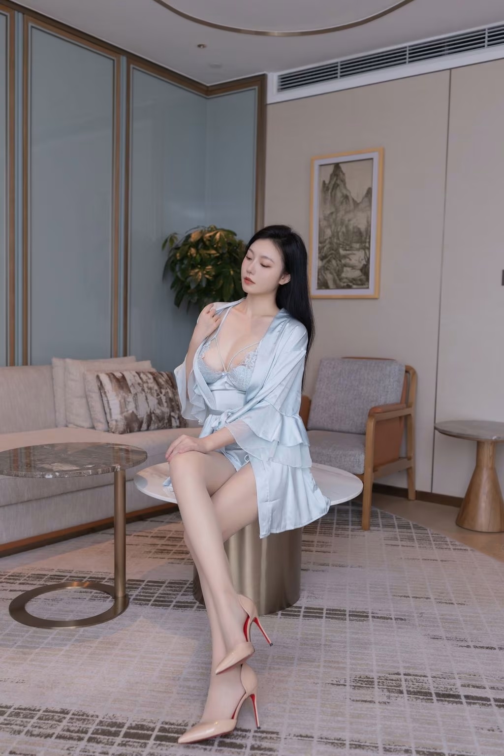 內購無水印秀人網模特安然性感冰絲睡衣(10)