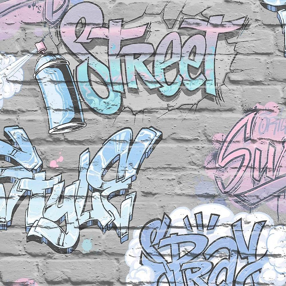 Deti S Graffiti Cihlova Tapeta Kovova Ruzova Modra Seda Lilac Mestsky Ugepa Fruugo Cz