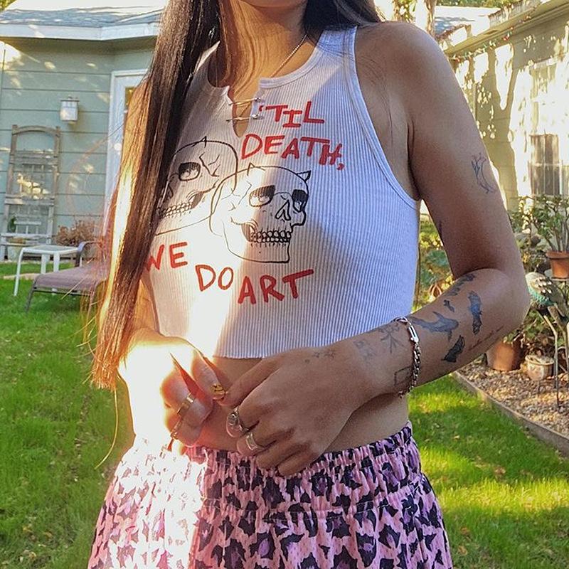 Buy Gothic Aesthetic Punk Grunge Tank Tops Mall Goth Harajuku White Women Cropped Knitted Skull Graphic Print Slim Emo Top At Affordable Prices Free Shipping Real Reviews With Photos Joom