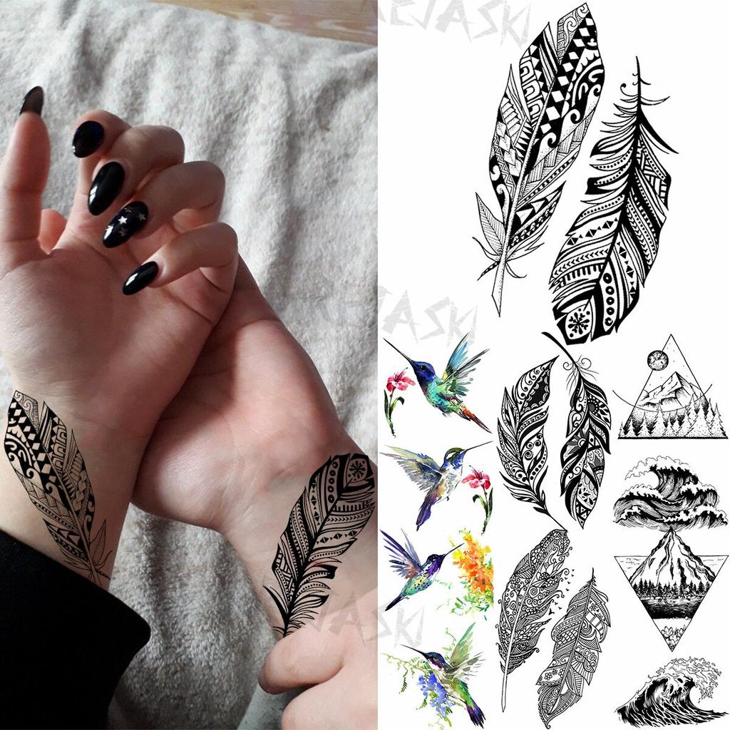 Henna Feather Wrist Fashion Temporary Tattoos For Women Adult Hummingbird Mountain Sea Fake Tattoo Body Art Washable Tatoos Günstig Kaufen — Preis, Kostenlose Lieferung, Echte Bewertungen Mit Fotos — Joom 1024_x_1024_jpg