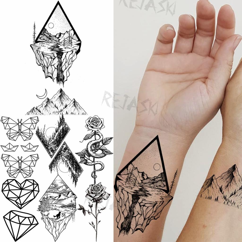 Realistic Geometry Mountain Sea Temporary Tattoos For Women Adult Rose Butterfly Love Diamond Fake Tattoo Wrist Washable Tatoos Acheter À Prix Bas — Livraison Gratuite, Avis Réels Avec Des Photos — Joom 1024_x_1024_jpg