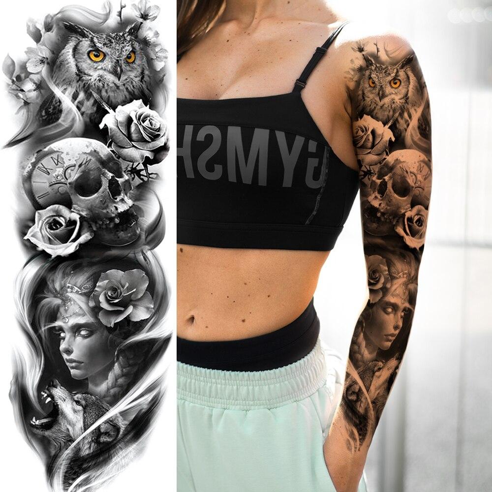 Buy Party Supplies Favor Temporary Sleeve Tattoos For Women Fake Skull Owl Lion Wolf Tatoo Full Arm Sleeve Black Body Art Decoration At Affordable Prices — Free Shipping, Real Reviews With Photos — 1000_x_1000_jpg