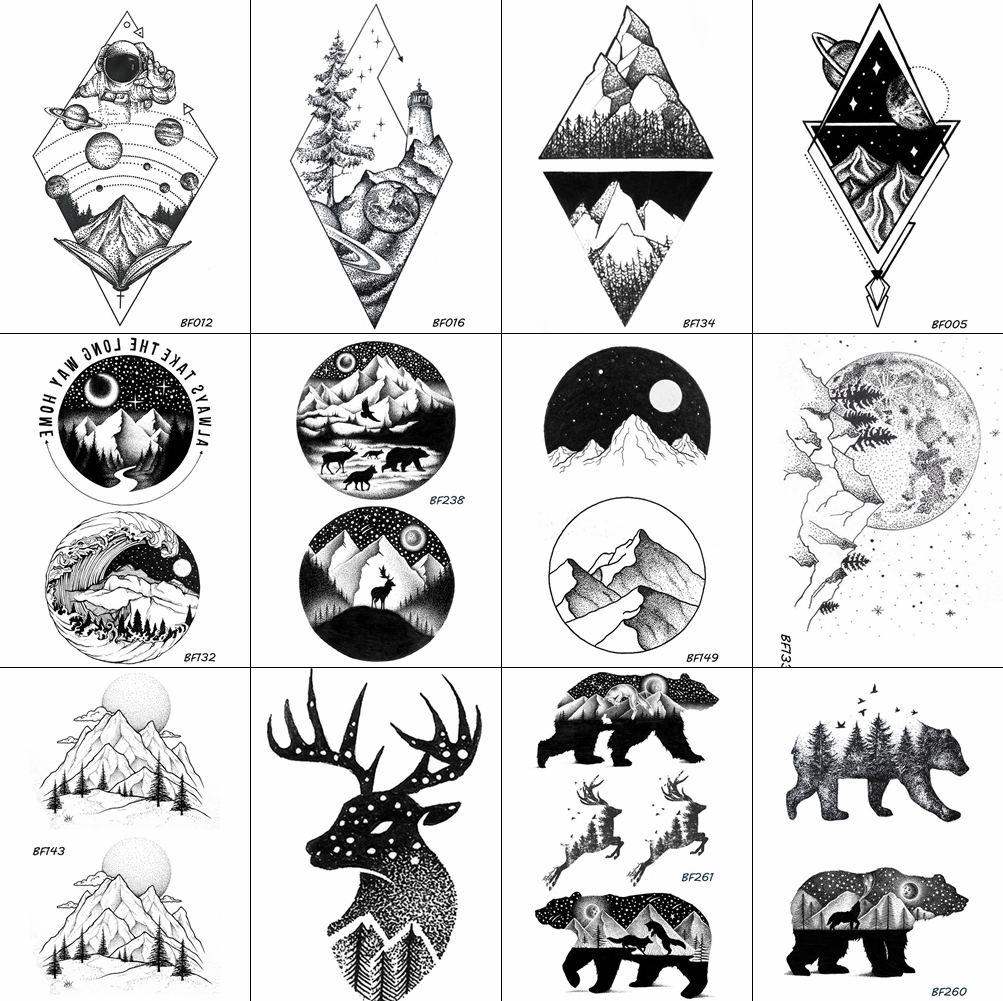 12 Pezzi / Lotto Montagna Nero Falso Tatuaggi Temporanei Pianeti Adesivo Corpo Braccio Geometrico Tattoo Paper Acquista In Modo Economico — Spedizione Gratuita, Recensioni Reali Con Foto — Joom