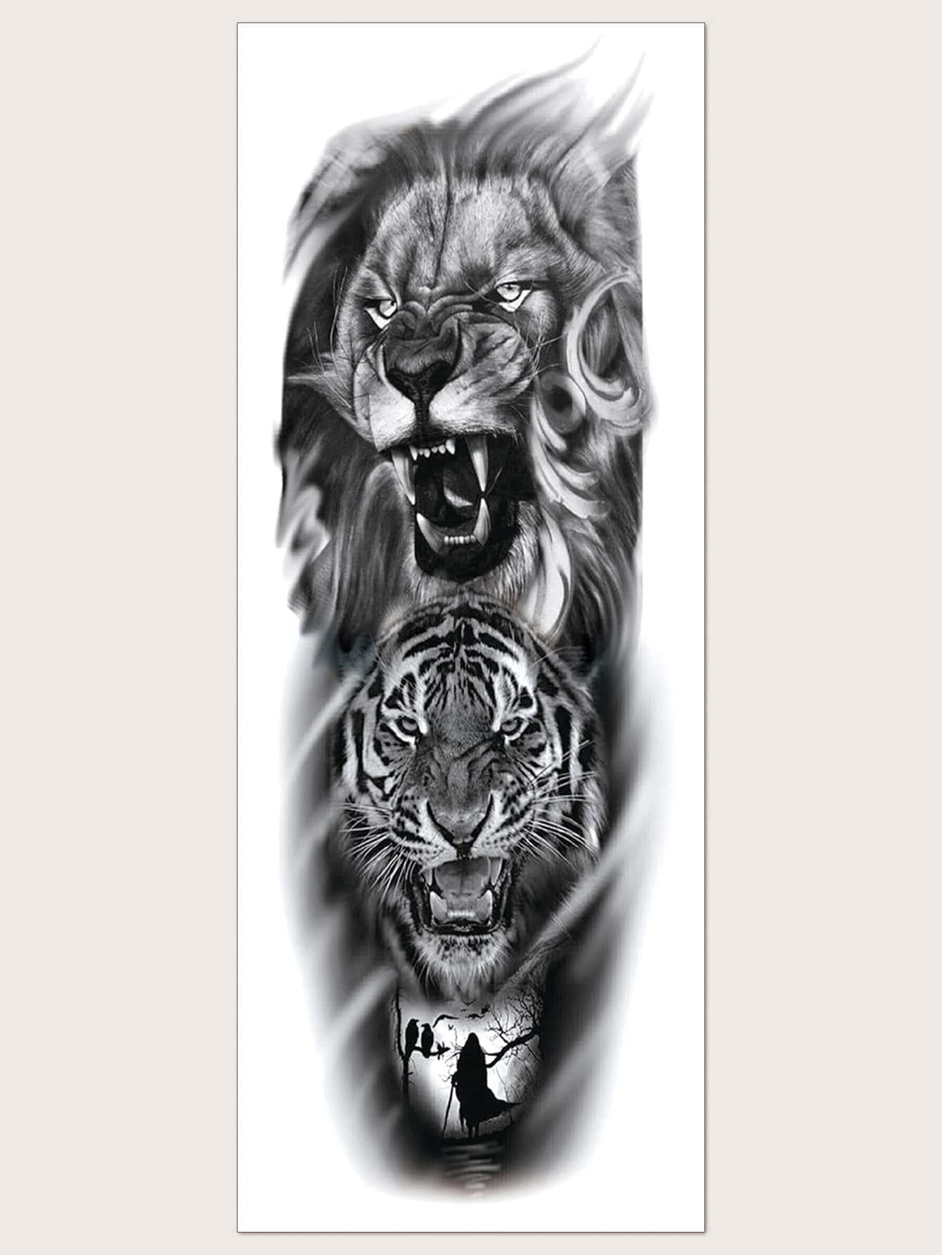 1 Foglio Autoadesivo Del Tatuaggio Con Stampa Leone & Tigre | Shein Italia 1785_x_1340_webp