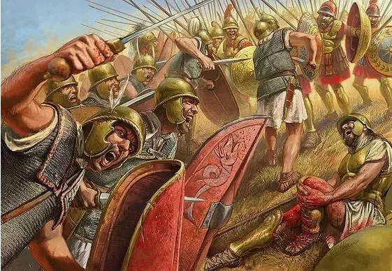 蛮族与罗马士兵交战想象图