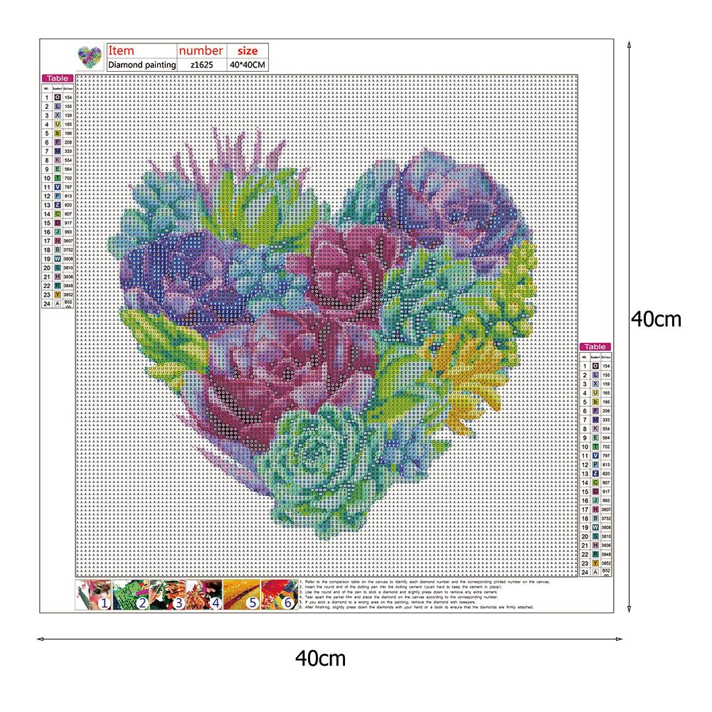 Not all of us are artists. Heart Shaped Succulents Flower Diy Full Drill Round Drill Diamond Painting 40x40cm