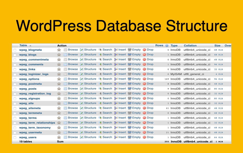 Here's a brief explanation of . WordPress Database Structure » WebNots
