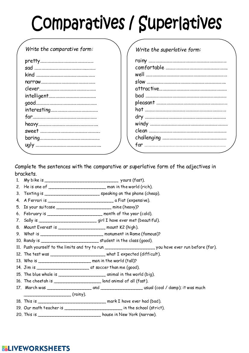 Don't forget the for the superlative. Joaquin Distefano Comparatives And Superlatives Worksheets Pdf Docer Com Ar