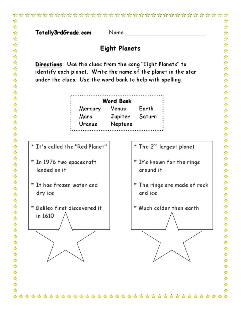 3rd grade eight planets worksheet planets solar system