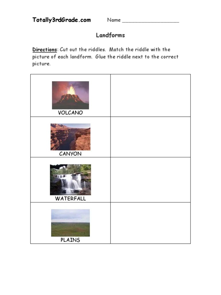 O students observe and describe the properties of 12 rocks. 3rd Grade Landforms Worksheet Pdf Volcano Mountains