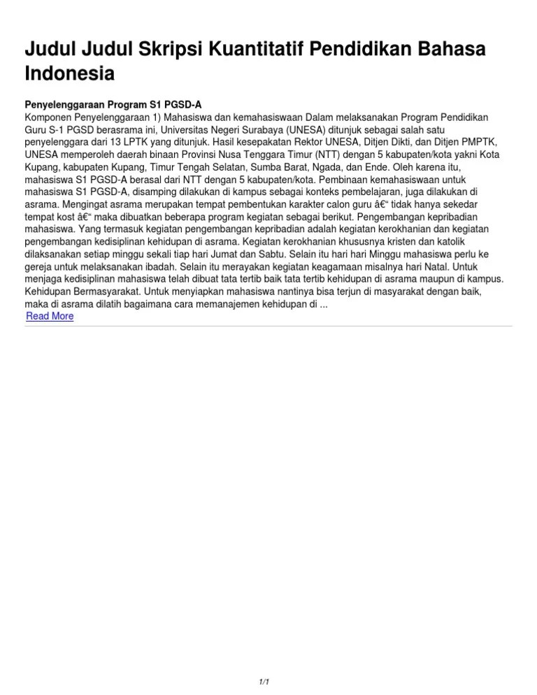 Judul Judul Skripsi Kuantitatif Pendidikan Bahasa Indonesia | PDF