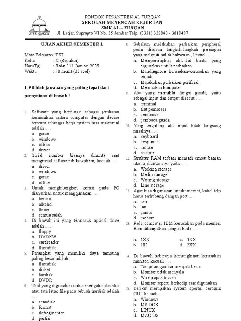 Alat yang berfungsi untuk menghubungkan 2 jaringan dengan segmen yang . Soal Tkj Smk Pdf