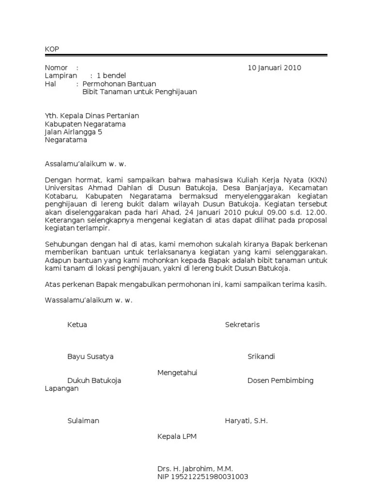 Contoh Surat Permohonan Bantuan | PDF