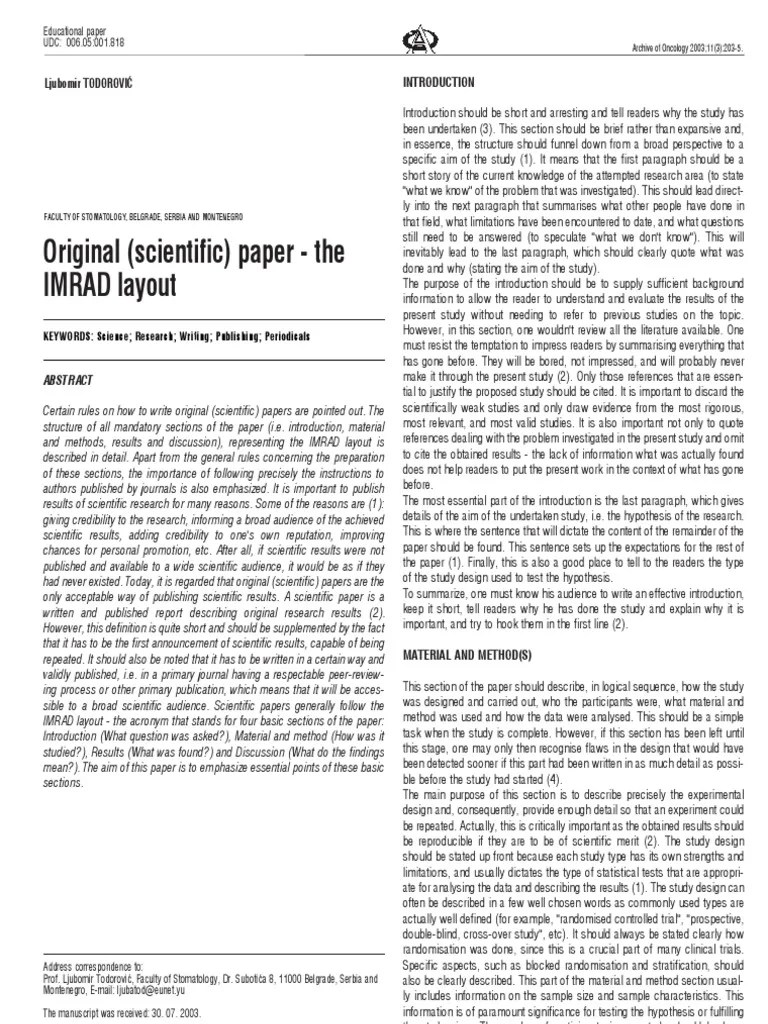 This format is often used for lab . Imrad Format | Scientific Method | Science | Free 30-day