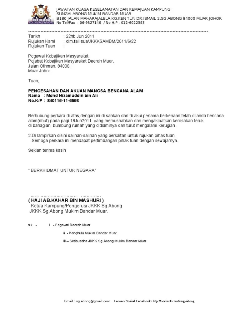 Contoh surat akuan bujang cute766. Surat Sokongan Dan Pngesahan Mnsa Bncana Alam Pdf