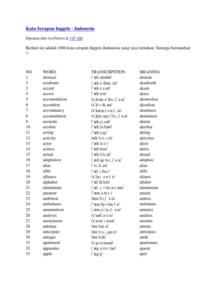 Kata Serapan Inggris | PDF