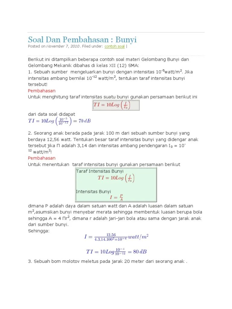 B soal no.14 (umptn 1994) sepotong dawai menghasilkan nada dasar f. Soal Dan Pembahasan Bunyi Pdf