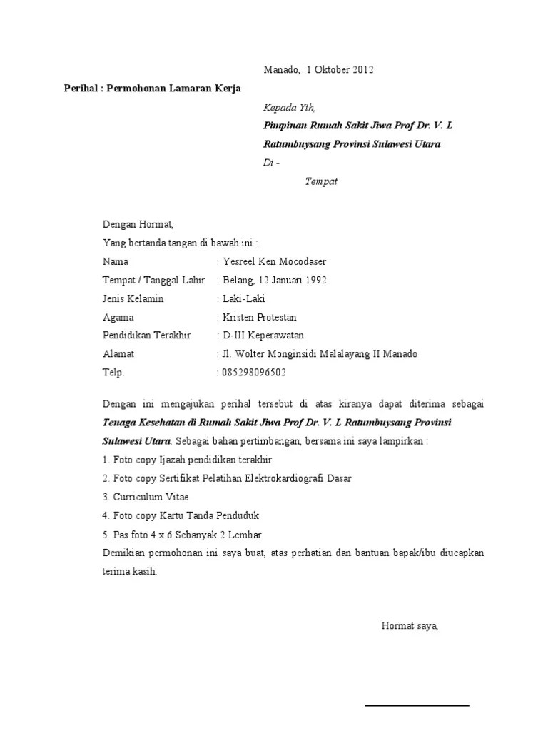 Contoh surat lamaran kerja di rumah sakit. Contoh Surat Lamaran Kerja Dan Cv Pdf