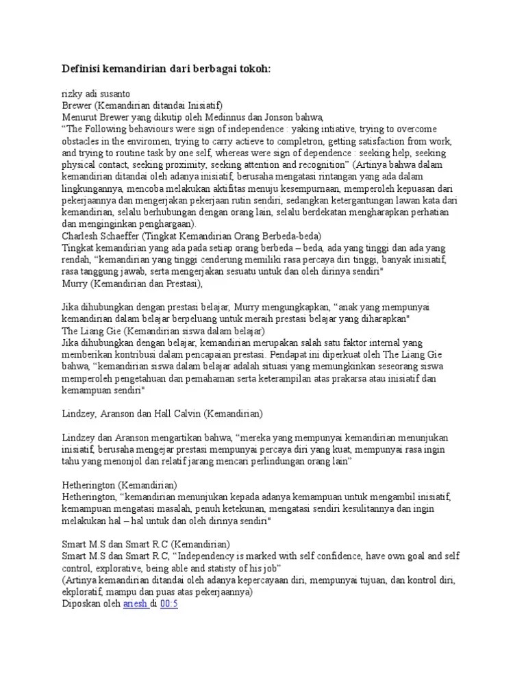 Definisi Kemandirian Dari Berbagai Tokoh | PDF