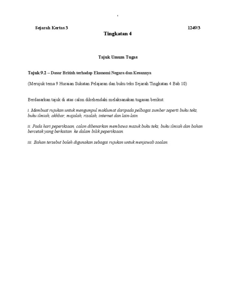 Sila download menggunakan link yang telah disediakan. Tajuk Umum Sejarah Kertas 3 Tingkatan 4 Peperiksaan Akhir Tahun 1 Pdf