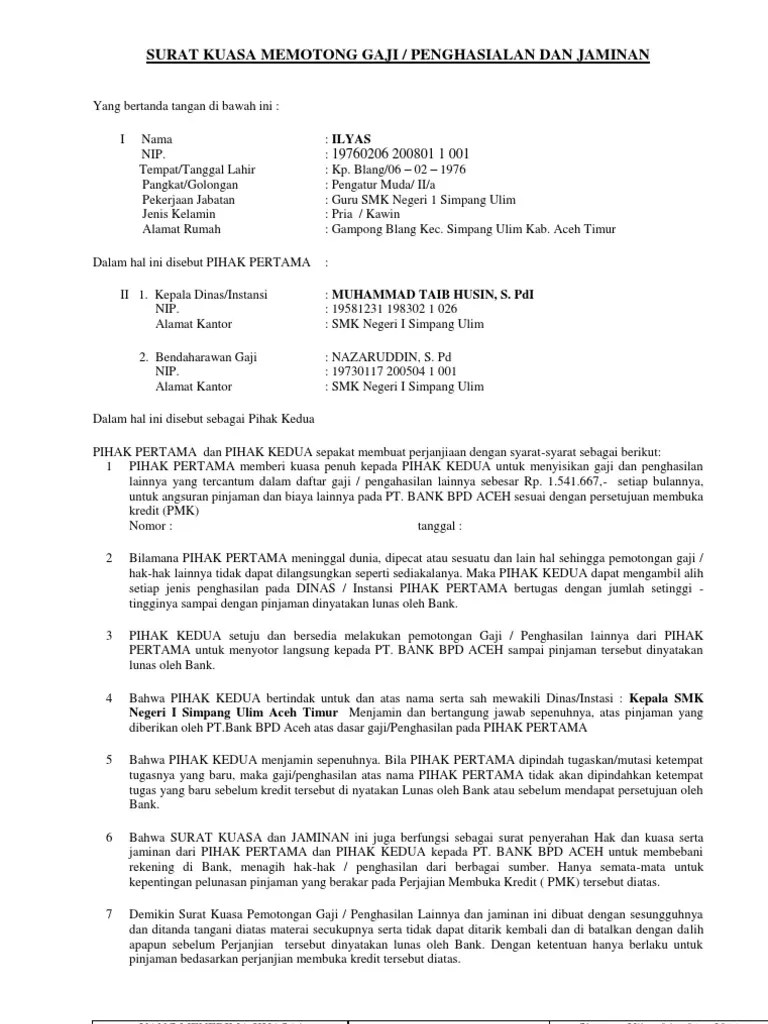 Yang bertandatangan di bawah ini: Surat Kuasa Memotong Gaji Pdf
