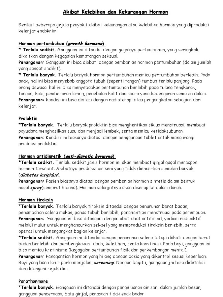 Akibat Kelebihan Dan Kekurangan Hormon | PDF