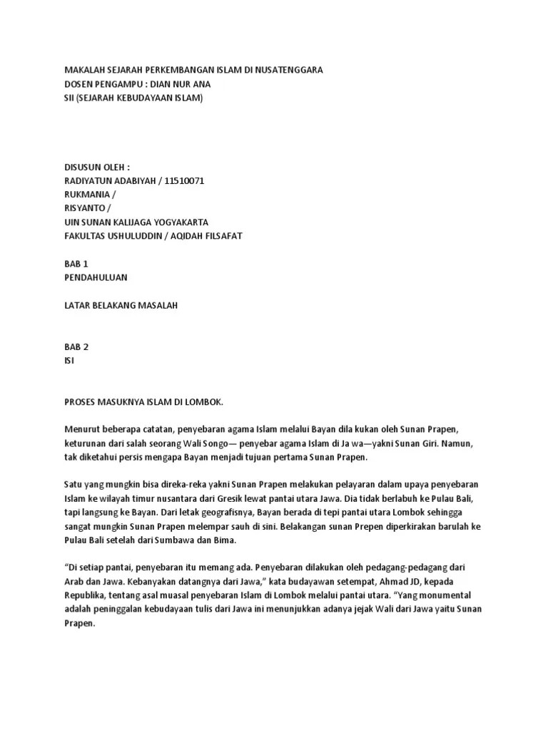 Program studi sejarah dan kebudayaan islam iai sultan muhammad syafiuddin sambas betiyanuriposha@gmail.com. Makalah Sejarah Perkembangan Islam Di Nusatenggara Pdf