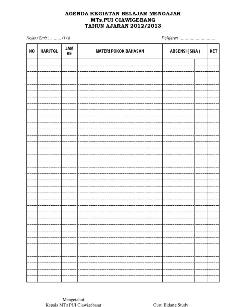 Agenda harian pai kelas 1 2 3 4 5 6 sdmi kurikulim 2013. Download Buku Agenda Guru Sma