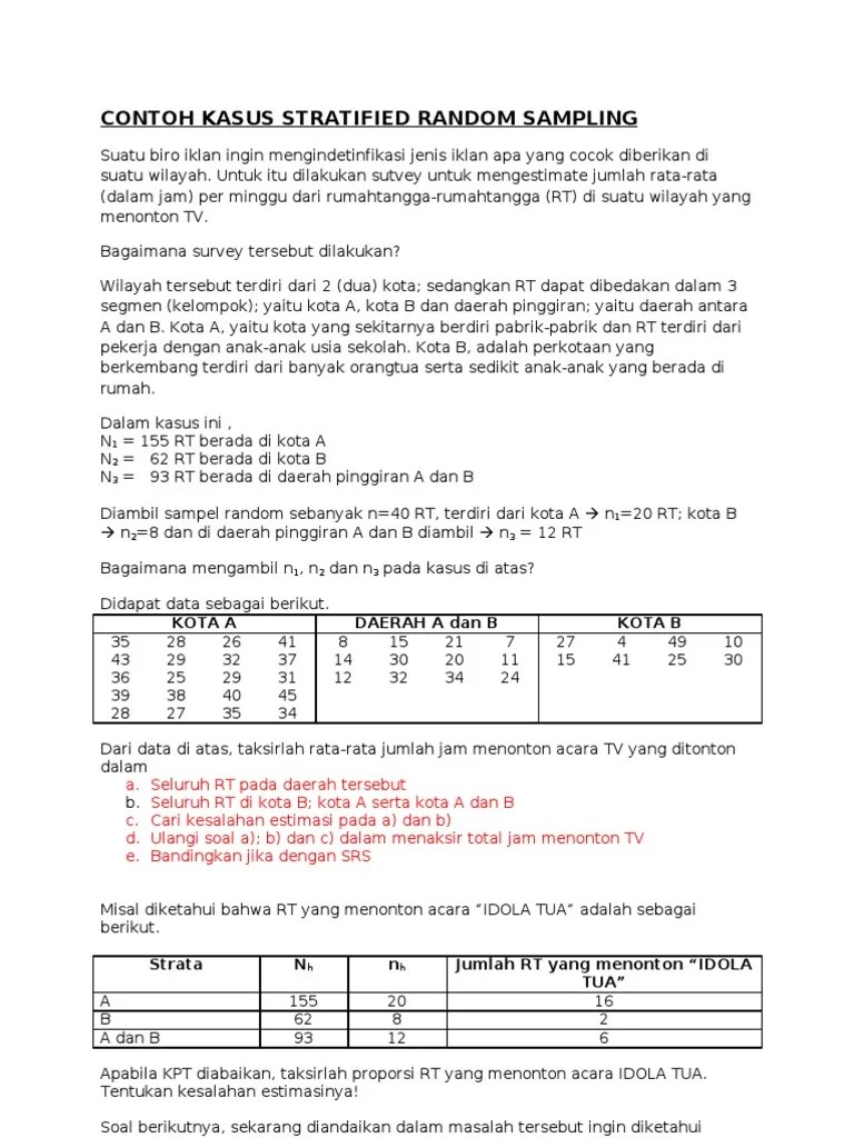 Contoh Kasus Stratified Random Sampling | PDF