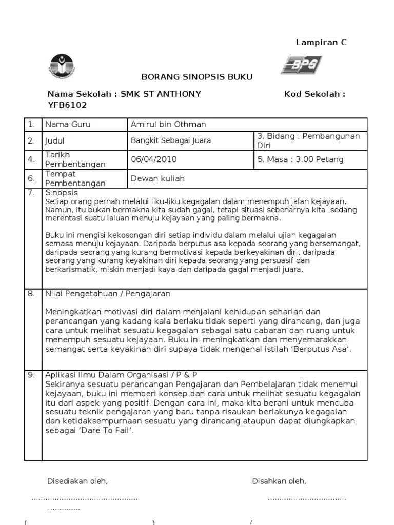 Sk tun doktor ismail kod sekolah: Sinopsis Buku Untuk Splg Jordyndsx