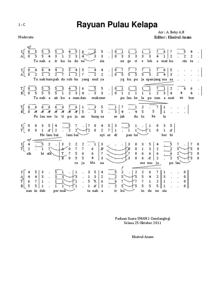 Not Lagu Rayuan Pulau Kelapa Lengkap