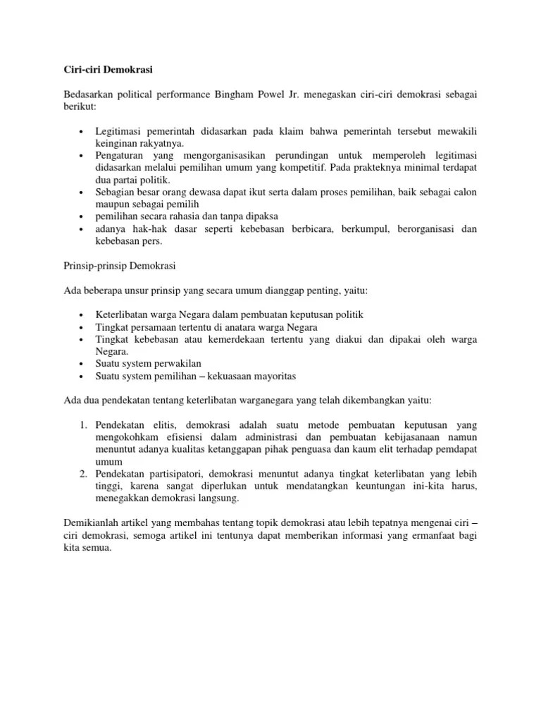 Ciri khas pemerintahan demokrasi konstitusionalisme adalah kekuasaan Ciri Ciri Demokrasi Brynntgk